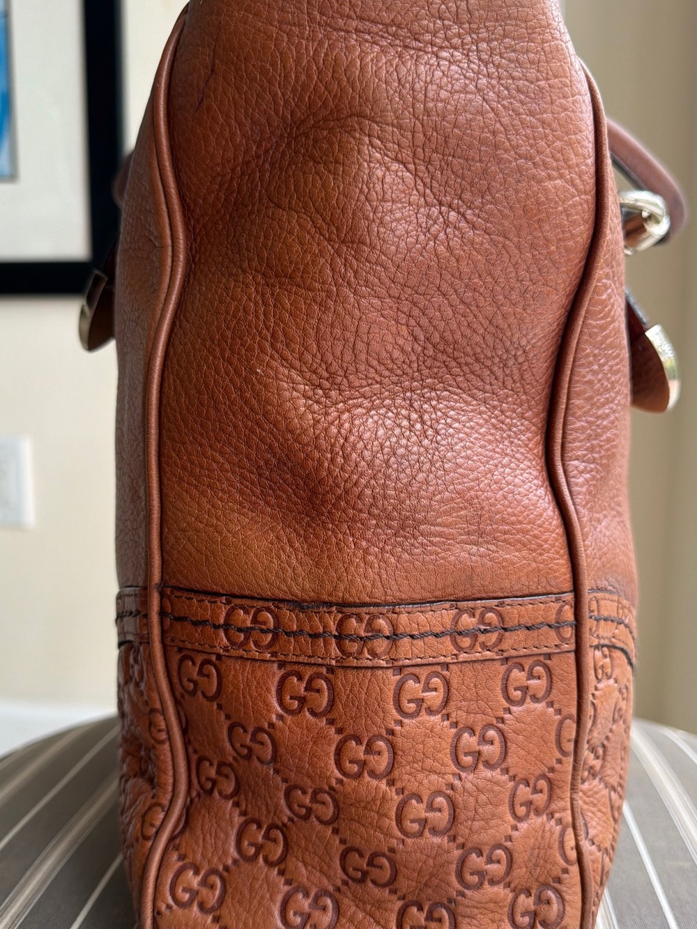 Gucci Leather Cognac Brown GG Signature Signoria Large Tote - Picture 9 of 16